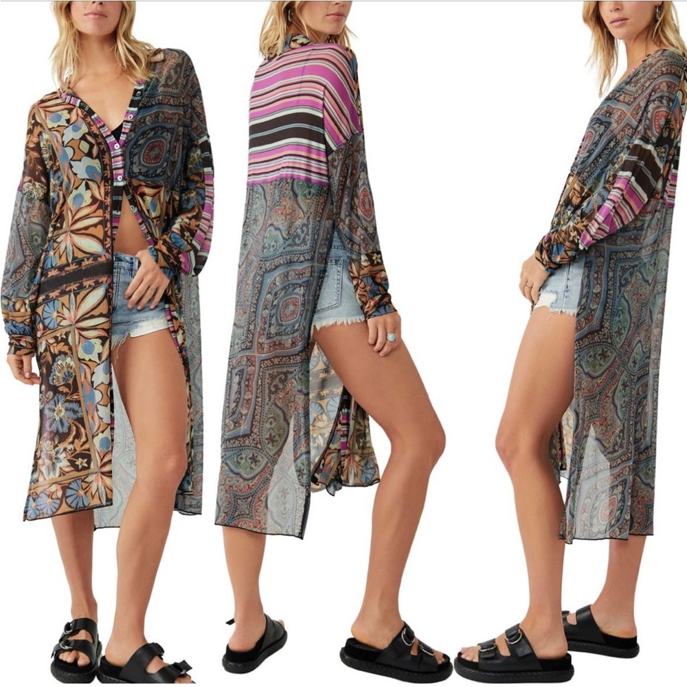 Free People Naomi Print Duster Shirt